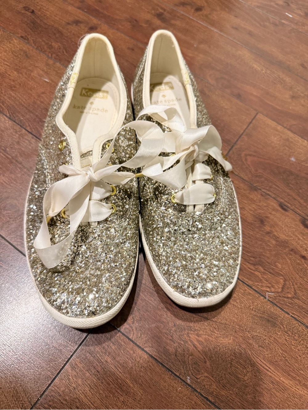 Keds x Kate Spade Gold Glitter Ribbon Lace-Up Sneakers